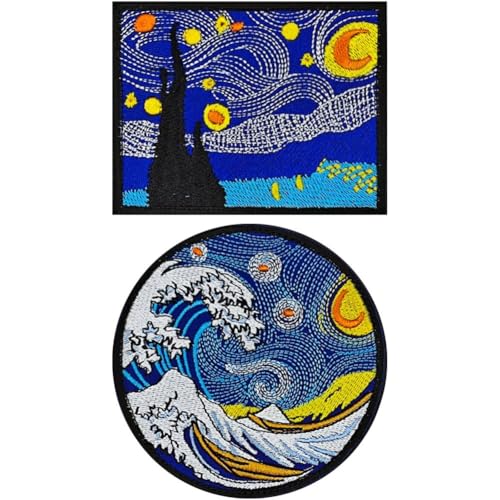 2 Stück Kanagawa Great Wave Off Patch, Bestickte Applikation, Abzeichen, Klettverschluss, Aufnäher, Emblem, Lustiger Anime-Patch Für Jacken, Rucksäcke von Luxylei