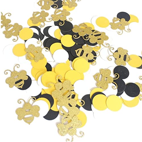 Luxylei Bee Confetti Set 180pcs Gold Glitter Biene Konfetti Gelber Schwarzer Kreis Konfetti Für Bienenmotivparty Babyparty Geburtstagdekoration von Luxylei