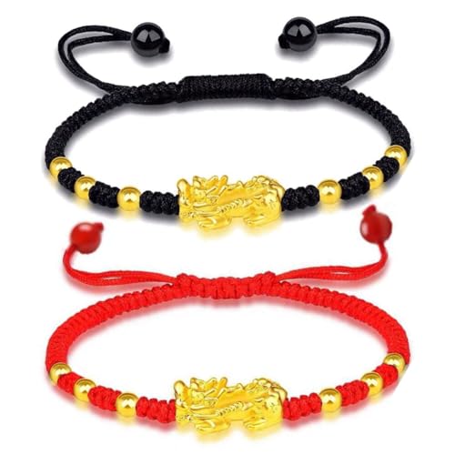 Luxylei Pixiu Naturstein Perlen Armband 2 Stück Feng Shui Geflochtenes Schnur Armband Pi Yao Armreif Für Glück Reichtum Amulett von Luxylei