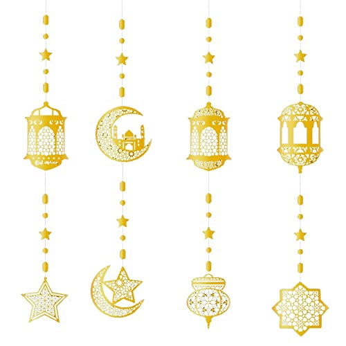 Luxylei Ramadan Girland 8 Stück Spiegel Gold Eid Mubarak Moon Und Star Eid Theme Hanging Paper Craft for Eid Party Dekoration von Luxylei