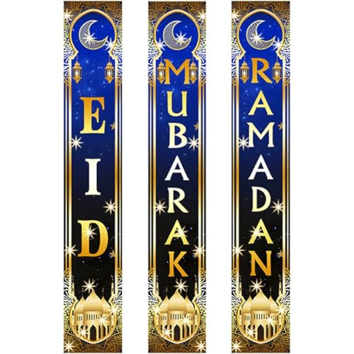 Luxylei Ramadan Mubarak Banner Eid Ramadan Dekorationen Für Zuhause, 3 Stück Eid Mubarak Banner Tür Eid Mubarak Willkommen Veranda Schild von Luxylei