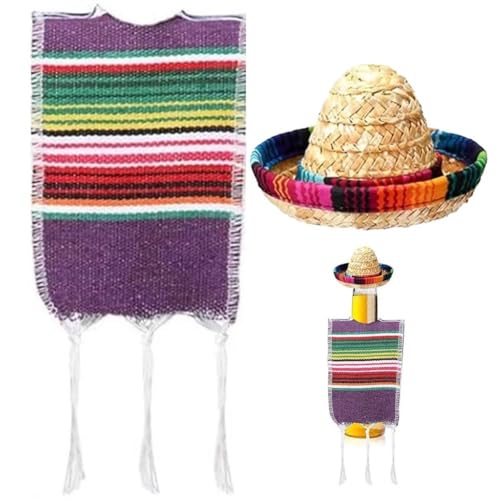 Luxylei Winzige Sombrero-hüte, 2 Stück/Set, Mini-serapes Für Flaschen, Bunter Bier-Poncho-überzug Für Cinco De Mayo, Mexikanische Fiesta-Party-Dekoration von Luxylei