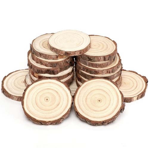 LUZIYUN 18 Stücke Holzscheiben Runde Naturholz Baumscheiben 8-10cm Durchmesser Ohne Loch Kiefernholz Baumscheiben für DIY Handwerk Holz-Scheiben Hochzeit Mittelstücke Weihnachten Dekoration von Luziyun