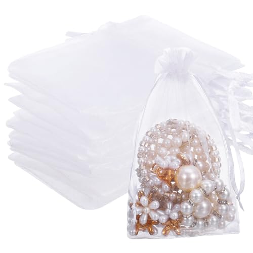 Lvefyti 200 Stück Organzasäckchen,Geschenk Schmuckbeutel,Kordelzug Hochzeitsbevorzugung Beutel,Kleine Säckchen zum Befüllen Süßigkeiten Festival Party Verpackung (Weiß, 10x15cm) von Lvefyti