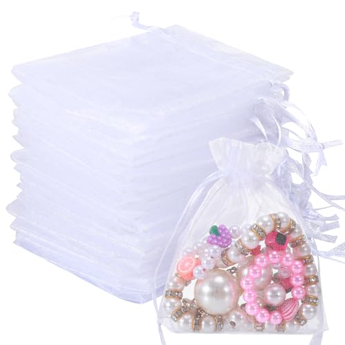 Lvefyti 200 Stück Organzasäckchen,Geschenk Schmuckbeutel,Kordelzug Hochzeitsbevorzugung Beutel,Kleine Säckchen zum Befüllen Süßigkeiten Festival Party Verpackung (Weiß, 7x9cm) von Lvefyti