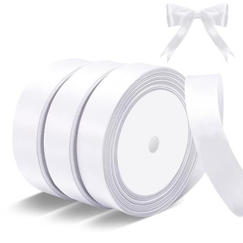 Lvefyti 66M Satinband Weiß,3 Roll 20mm x 22m Geschenkband Weiß,Seidenband Schleifenband Hochzeit,Geschenkbänder für Geschenkverpackung Schleifen Geburtstag Deko von Lvefyti