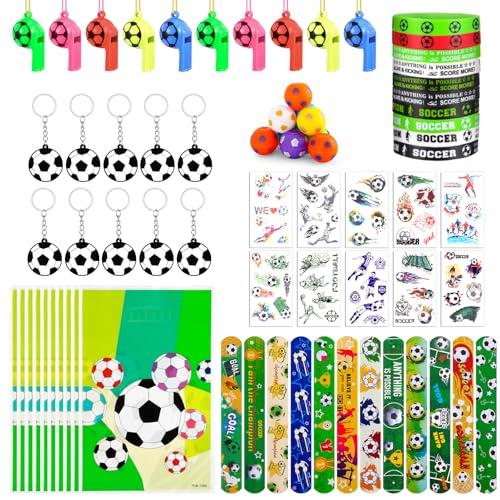 Lvefyti Fußball Party Mitgebsel Kinder, Fußball Kindergeburtstag Zubehör mit Armband Schlüsselanhänger Trillerpfeife Tattoos Partei Geschenk Taschen, Fußball Party Mitgebsel für Jungen Mädchen von Lvefyti