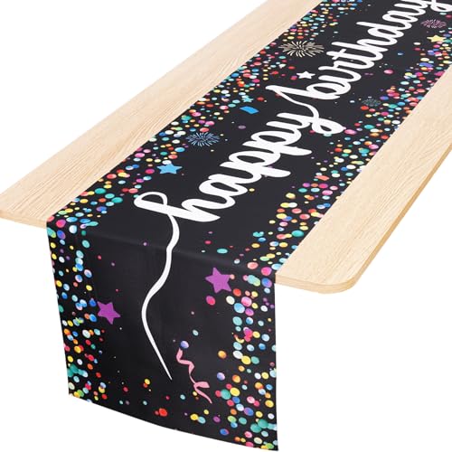 Lvefyti Geburtstags-Tischläufer, Schwarze Happy Birthday Dekoration Tischdecke, Party-Dekoration, 180 X 35 cm von Lvefyti