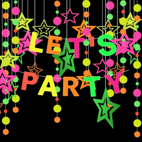 Lvjkes Neon Party deko,Lets-Party-Papiergirlande,4.5m Scheiben-Papiergirlande,7Stk Neon-Papiergirlande mit fünfzackigen Sternen,geeignet für Geburtstage,Hochzeiten und Babyparty-Partyzubehör von Lvjkes