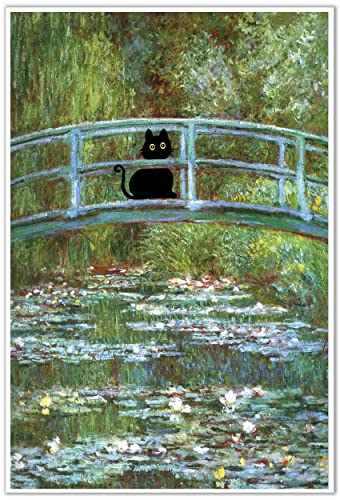 Lwwartxm Monet Wasserlilie, schwarze Katze, Poster, Leinwand, Wandkunst, Vintage, berühmte Ölgemälde für Badezimmer, Zuhause, Büro, 40,6 x 61 cm, ungerahmt von Lwwartxm