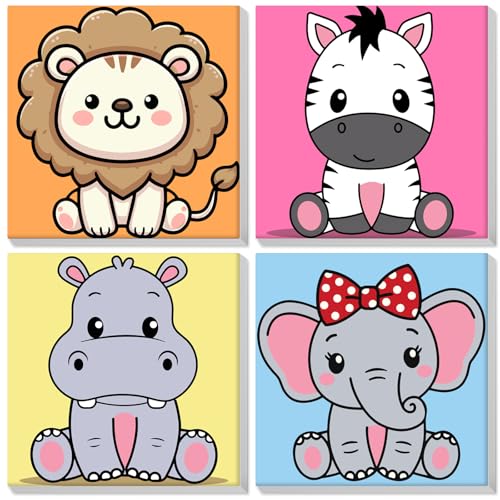 Lxmsja 4 Stück Malen Nach Zahlen Cartoon Kinder mit Rahmen, Tiere Malen Nach Zahlen ab 5 6 7 8 9 10 Jahre Mädchen, Diy Set Erwachsene Acrylfarben Ölgemälde Leinwand für Home Décor, 20x20cm von Lxmsja