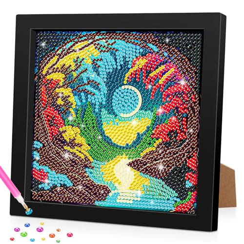 Lxmsja 5D DIY Diamond Art Painting Erwachsene Set mit Rahmen, Landschaft Diamant Painting Bilder Erwachsene Kinder, DIY Mosaikherstellung Diamant Bilder Arts Craft für Home Wand Decor 18x18cm von Lxmsja