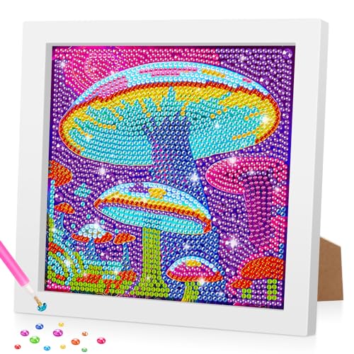 Lxmsja 5D DIY Diamond Art Painting Erwachsene Set mit Rahmen, Pilz Diamant Painting Bilder Erwachsene Kinder, DIY Mosaikherstellung Diamant Bilder Arts Craft für Home Wand Decor 18x18cm von Lxmsja