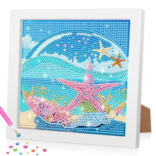 Lxmsja 5D DIY Diamond Art Painting Erwachsene Set mit Rahmen, Strand Diamant Painting Bilder Erwachsene Kinder, DIY Mosaikherstellung Diamant Bilder Arts Craft für Home Wand Decor 18x18cm von Lxmsja