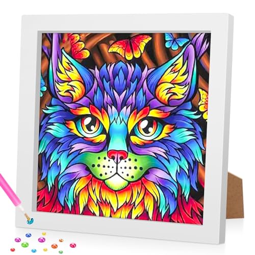 Lxmsja 5D DIY Diamond Painting Children Cat Animals Diamond Painting Pictures Children Adults Diamond Painting Girls with Frame Girls Gifts 4-13 Years, Arts Craft for Home Wall Decor von Lxmsja