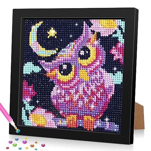 Lxmsja 5D DIY Diamond Painting Kinder Eule Tiere, Diamant Painting Bilder Kinder Erwachsene, Diamond Painting Mädchen mit Rahmen, Mädchen Geschenke 4-13 Jahre, Arts Craft für Home Wand Decor von Lxmsja