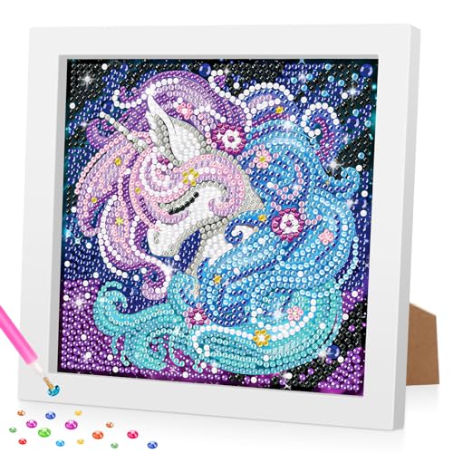 Lxmsja 5D DIY Einhorn Diamond Painting Kinder Mädchen, Diamant Painting Bilder Kinder Erwachsene, Diamond Painting Mädchen mit Rahmen, Mädchen Geschenke 4-13 Jahre, Arts Craft für Home Decor von Lxmsja