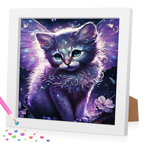 Lxmsja 5D DIY Diamond Painting Kinder Mädchen, Katze Diamant Painting Bilder Kinder Erwachsene, Diamond Painting Mädchen mit Rahmen, Mädchen Geschenke 4-13 Jahre, Arts Craft für Home Decor von Lxmsja