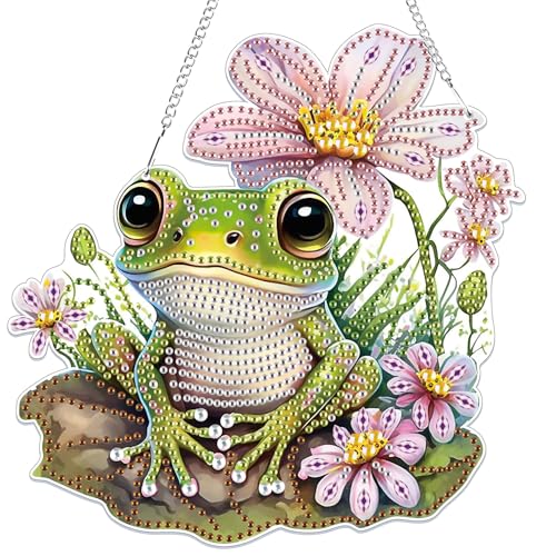 Lxmsja 5D Diamond Painting Anhänger, Diamond Painting Frosch Kinder Erwachsene, Hängende Ornament Bastelset Kreativ Set für Erwachsene Geschenk Mädchen 7 8 9 10 11 Jahre, Kranz Tür Fenster Deko von Lxmsja