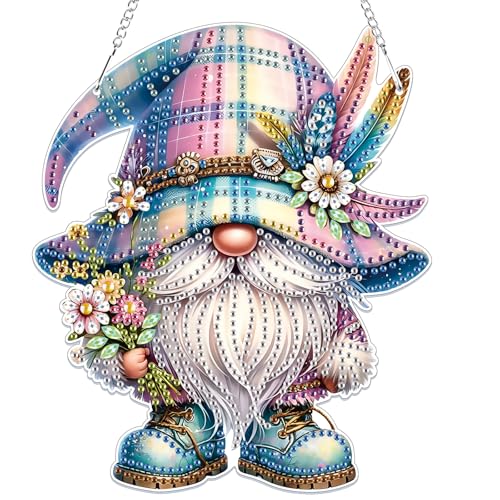 Lxmsja 5D Diamond Painting Anhänger, Diamond Painting Gnome Kinder Erwachsene, Hängende Ornament Bastelset Kreativ Set für Erwachsene Geschenk Mädchen 7 8 9 10 11 Jahre, Kranz Tür Fenster Deko von Lxmsja