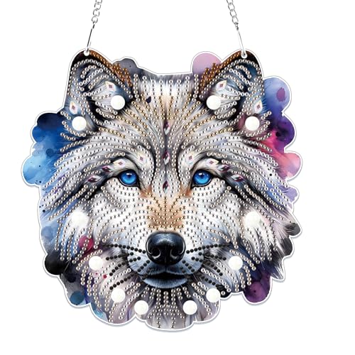 Lxmsja 5D Diamond Painting Anhänger, Diamond Painting Wolf Kinder Erwachsene, Hängende Ornament Bastelset Kreativ Set für Erwachsene Geschenk Mädchen 7 8 9 10 11 Jahre, Kranz Tür Fenster Deko von Lxmsja