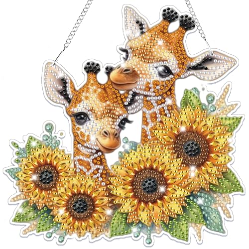 Lxmsja 5D Diamond Painting Anhänger Giraffe, Tier Diamond Painting Kinder Erwachsene, Hängende Ornament Bastelset Kreativ Set für Erwachsene Geschenk Mädchen 7 8 9 10 11 Jahre, Kranz Tür Fenster Deko von Lxmsja