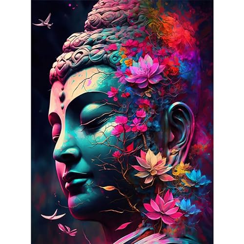 Lxmsja 5D Diamond Painting Buddha, Diamond Painting Blumen Erwachsene Kinder, Diamant Painting Bilder, Full DIY Diamant Kunst Malerei Stickerei Set Kreuzstich Bilder Home Wand Dekor 30x40cm von Lxmsja