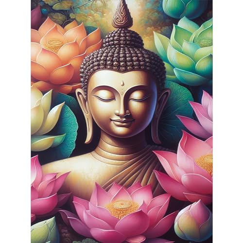 Lxmsja 5D Diamond Painting Buddha, Diamond Painting Lotus Erwachsene Kinder, Diamant Painting Bilder, Full DIY Diamant Kunst Malerei Stickerei Set Kreuzstich Bilder Home Wand Dekor 30x40cm von Lxmsja