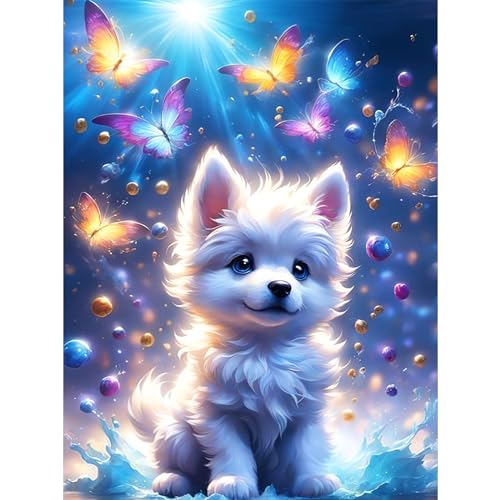 Lxmsja 5D Diamond Painting Hund, Diamond Painting Tiere Erwachsene Kinder, Diamant Painting Bilder, Full DIY Diamant Kunst Malerei Stickerei Set Kreuzstich Bilder Home Wand Dekor 30x40cm von Lxmsja