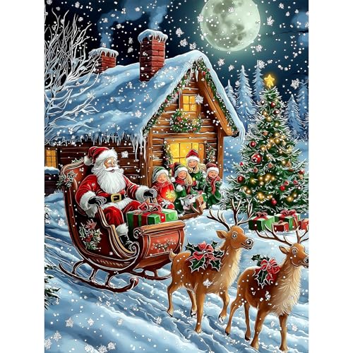 Lxmsja 5D Diamond Painting Weihnachten, Diamond Painting Heiligabend Erwachsene, Diamant Painting Bilder, Full DIY Diamant Kunst Malerei Stickerei Set Kreuzstich Bilder Home Wand Dekor 30x40cm von Lxmsja