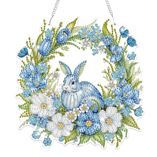 Lxmsja 5D Ostern Diamond Painting Anhänger, Kaninchen Diamond Painting Kinder Erwachsene, Hängende Ornament Bastelset Set für Erwachsene Geschenk Mädchen 7 8 9 10 11 Jahre, Ostergeschenke Kinder von Lxmsja