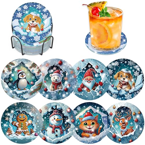 Lxmsja 6 STK Weihnachten Diamond Painting Untersetzer mit Halter, Diamant Painting Bilder Erwachsene Kinder, Diamant Tassenuntersetzer mit Kork, Weihnachten Deko, Frauen von Lxmsja