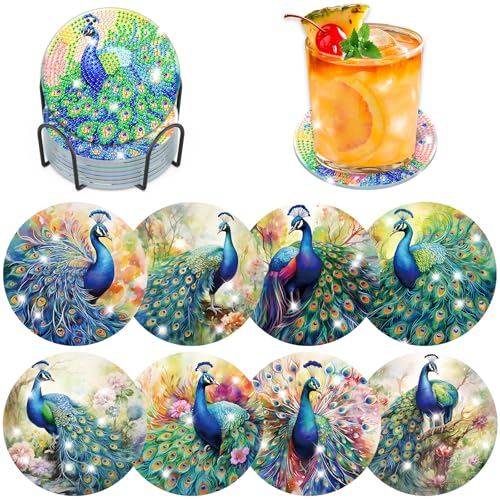 Lxmsja 8 STK Diamond Painting Untersetzer mit Halter, Diamond Painting, Diamant Painting Bilder Erwachsene Kinder, Diamant Tassenuntersetzer mit Kork, Basteln Erwachsene Frauen von Lxmsja