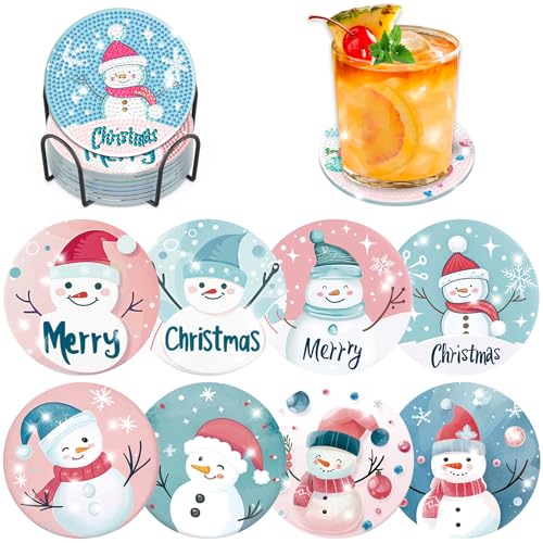 Lxmsja 8 STK Weihnachten Diamond Painting Untersetzer mit Halter, Diamant Painting Bilder Erwachsene Kinder, Diamant Tassenuntersetzer mit Kork, Weihnachten Deko, Frauen von Lxmsja