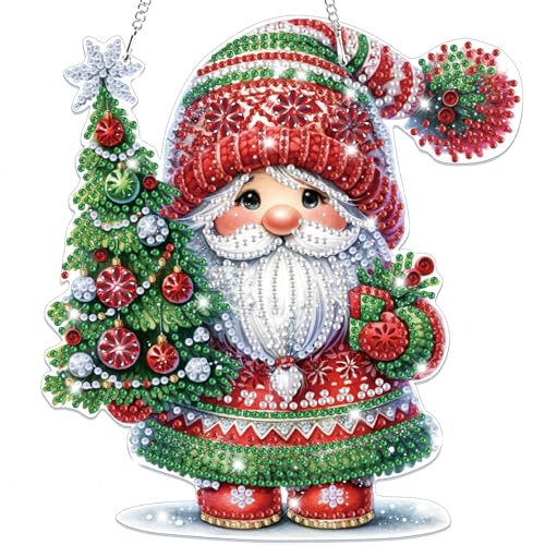 Lxmsja Diamond Painting Christmas Anhänger, 5D Diamond Painting Gnome Erwachsene Kinder, Hängende Ornament Bastelset Geschenk Mädchen 7 8 9 10 11 Jahre, Party Kranz Tür Fenster Deko von Lxmsja