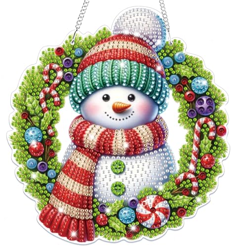 Lxmsja Diamond Painting Christmas Anhänger, 5D Diamond Painting Schneemann Kinder Erwachsene, Hängende Diy Ornament Bastelset Geschenk Mädchen 7 8 9 10 11 Jahre, Party Kranz Tür Fenster Deko von Lxmsja