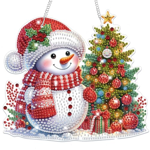 Lxmsja Diamond Painting Christmas Anhänger, 5D Diamond Painting Schneemann Kinder Erwachsene, Hängende Ornament Bastelset Geschenk Mädchen 7 8 9 10 11 Jahre, Party Kranz Tür Fenster Deko von Lxmsja