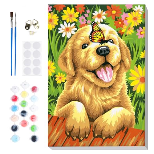 Lxmsja Dog Paint by Numbers Kit for Adults Beginner Children with Frame, Adult Kids' Paint by Numbers Kits on Canvas, Color by Numbers for Adults, Gifts for Women Home Decor, 8x12in von Lxmsja