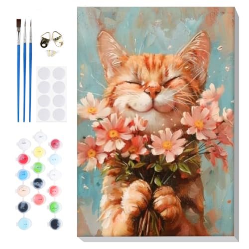 Lxmsja Katze mit Blumen Malen Nach Zahlen Erwachsene mit Rahmen, Malen Nach Zahlen Tier, Diy Set Erwachsene mit Pinseln und Acrylfarben Handgemalt Ölgemälde Leinwand für Home Décor, 20x30cm Lxmsja Katze mit Blumen Malen Nach Zahlen Erwachsene mit Rahmen, Malen Nach Zahlen Tier, Diy Set Erwachsene mit Pinseln und Acrylfarben Handgemalt Ölgemälde Leinwand für Home Décor, 20x30cm von Lxmsja