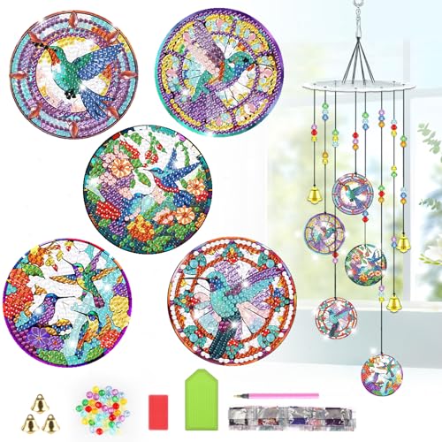 Lxmsja Kolibri Diamond Painting Sonnenfänger Windspiel Bastelset Kinder Erwachsene, Windspiel Bastelset Spielzeug, 5D Diamond Painting Anhänger, Basteln Geschenk Mädchen 7 8 9 10 11 Jahre von Lxmsja