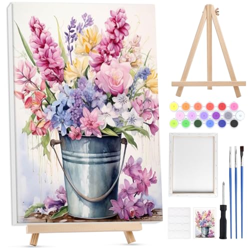 Lxmsja Malen Nach Zahlen Blume Erwachsene mit Rahmen, Malen Nach Zahlen Blumen mit Holzstaffelei, Diy Set Erwachsene mit Pinseln und Acrylfarben Handgemalt Ölgemälde Leinwand für Home Décor, 20x30cm von Lxmsja