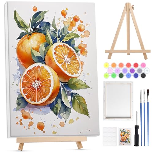 Lxmsja Malen Nach Zahlen Erwachsene Kinder mit Rahmen, Malen Nach Zahlen Orange mit Holzstaffelei, Diy Set Erwachsene mit Pinseln und Acrylfarben Handgemalt Ölgemälde Leinwand für Home Décor, 20x30cm von Lxmsja