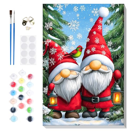 Lxmsja Malen Nach Zahlen Erwachsene Kinder mit Rahmen, Malen Nach Zahlen Weihnachtsmann Gnome, Diy Set Erwachsene mit Pinseln und Acrylfarben Handgemalt Ölgemälde Leinwand für Home Décor, 20x30cm von Lxmsja