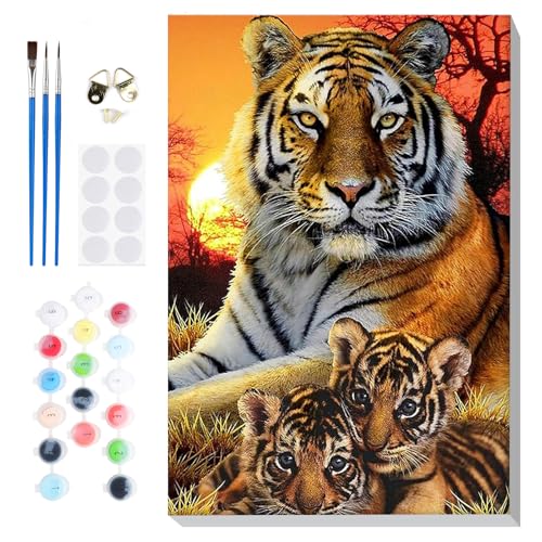 Lxmsja Malen Nach Zahlen Tiger Erwachsene mit Rahmen, Malen Nach Zahlen Tier, Diy Set Erwachsene mit Pinseln und Acrylfarben Handgemalt Ölgemälde Leinwand für Home Décor, 20x30 cm von Lxmsja