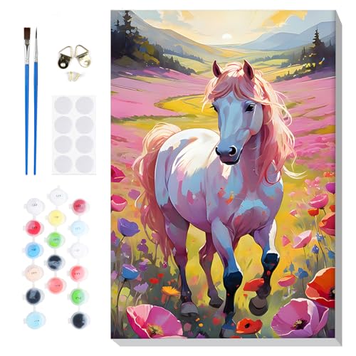 Lxmsja Pferd Paint by Numbers Kit for Adults Beginner Children with Frame, Adult Kids' Paint by Numbers Kits on Canvas, Colour by Numbers for Adults, Gifts for Women Home Decor, 8 x 12 inch von Lxmsja