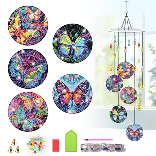 Lxmsja Schmetterling Diamond Painting Sonnenfänger Windspiel Bastelset Kinder Erwachsene, Windspiel Bastelset Spielzeug, 5D Diamond Painting Anhänger, Basteln Geschenk Mädchen 7 8 9 10 11 Jahre von Lxmsja