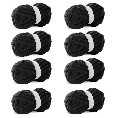 Schwarzes grobes Garn, 8 Stück grobes Chenille-Garn zum Handstricken, sperriges, dickes, klobiges Plüschgarn für Heimwerker, extra sperriges grobes Garn für Handstrickdecken (30 Meter, je 250 g) von Lxztayuk