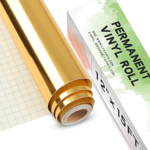 Chrome Gold Vinylfolie Plotter, 30,5 x 457,2cm Gold Plotterfolie Selbstklebend für Cricut, Silhouette Cameo 4, Metallic Goldfolie für DIY-Geschenke, Tasse, Fenster, Keramik, Kunststoff von Lya Vinyl