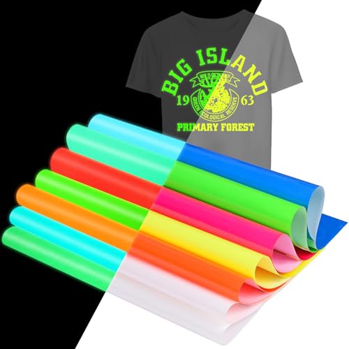 Leuchten im Dunkeln Wärmeübertragung Vinylfolie，Fluoreszierendes Plotterfolie Textil- 7 Pack 30,5 x 25,4 cm für DIY T-Shirt, für Cricut, Cameo Heat Press Maschinen von Lya Vinyl