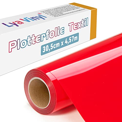 Lya Vinyl Plotterfolie Textil, 30,5 × 457,5cm Rot Flexfolie Plotter Textil für Cricut und Silhouette Cameo, Textilfolie Plotter für DIY Stoff und Shirt von Lya Vinyl